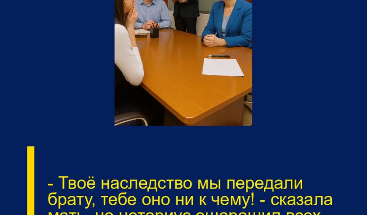 – Твоё наследство мы передали брату, тебе оно ни к чему! – сказала мать, но нотариус ошарашил всех новыми документами.
