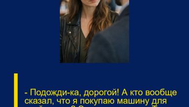 — Подожди-ка, дорогой! А кто вообще сказал, что я покупаю машину для всей семьи? Это моя машина. Только моя. И твоя мама в неё даже…