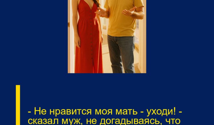 — Не нравится моя мать — уходи! — сказал муж, не догадываясь, что жена действительно уйдёт.