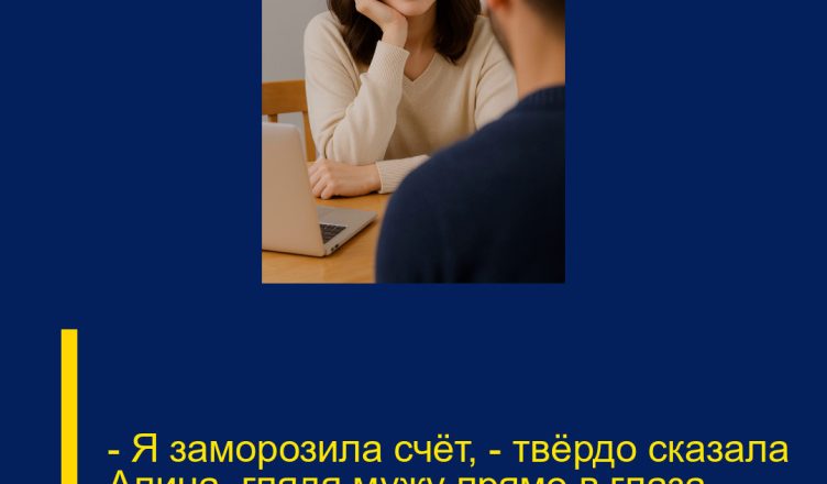 — Я заморозила счёт, — твёрдо сказала Алина, глядя мужу прямо в глаза.
