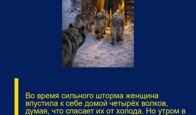 Во время сильного шторма женщина впустила к себе домой четырёх волков, думая, что спасает их от холода. Но утром в собственном доме её ждала картина, от которой она едва не потеряла дар речи