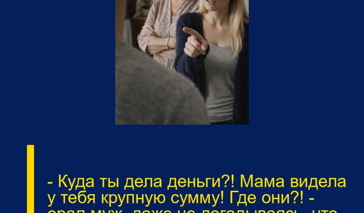 — Куда ты дела деньги?! Мама видела у тебя крупную сумму! Где они?! — орал муж, даже не догадываясь, что мне уже известна вся правда.