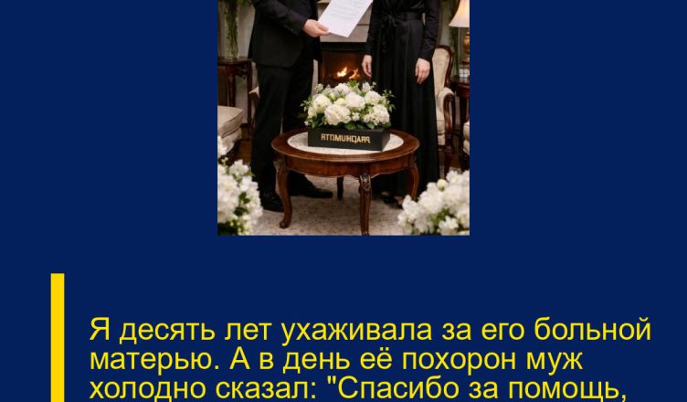 Я десять лет ухаживала за его больной матерью. А в день её похорон муж холодно сказал: «Спасибо за помощь, ты больше не нужна», — и протянул бумаги на развод.
